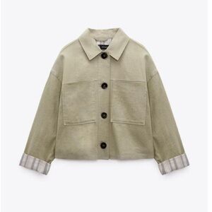 Zara Olive Green Linen Blend Jacket Sz L